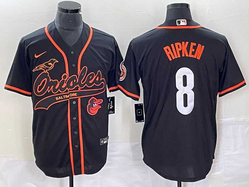 Men%27s Baltimore Orioles #8 Cal Ripken Jr Black With Patch Cool Base Stitched Baseball Jersey->baltimore orioles->MLB Jersey